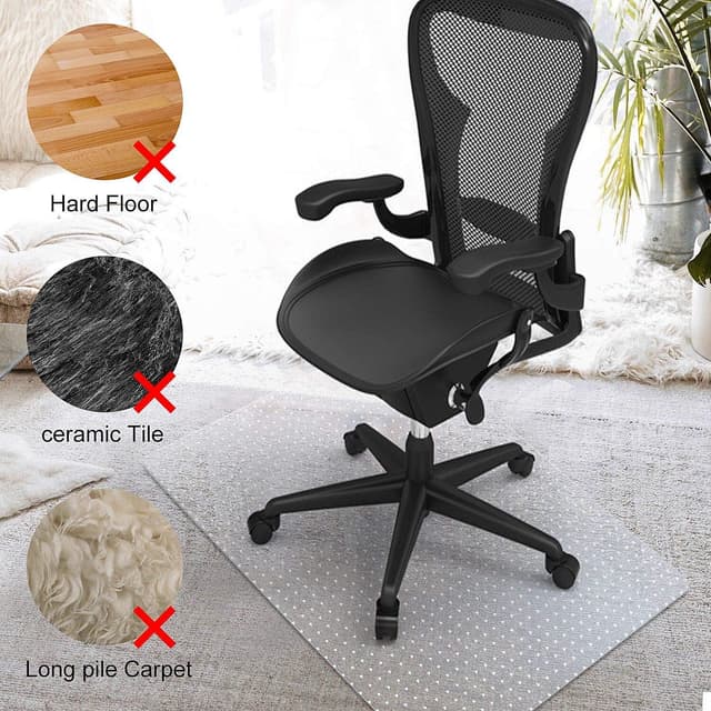 Detalle de Kuyal Clear PVC Carpet Chair Mat 48" x 36" (BPA-free) for Home Office Floors