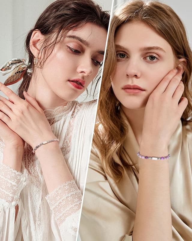 Detalle de Seyaa Cadeau Anniversaire Fille : bracelet en pierre naturelle personnalisable (trèfle à 4 feuilles)