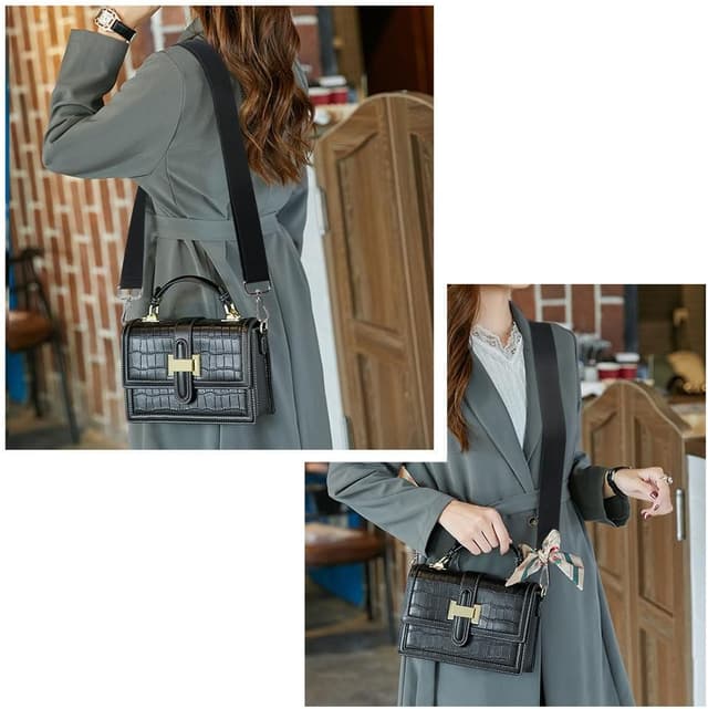 Thumbnail 6 de Aucuu tracolla in cotone tinta unita nera con fibbia argento e scatola bianca