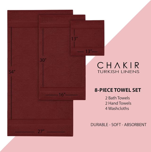 Detalle 2 de Chakir Turkish Linens 8-Piece Premium Turkish Towel Set (Cranberry) | 100% Cotton Hotel & Spa Quality