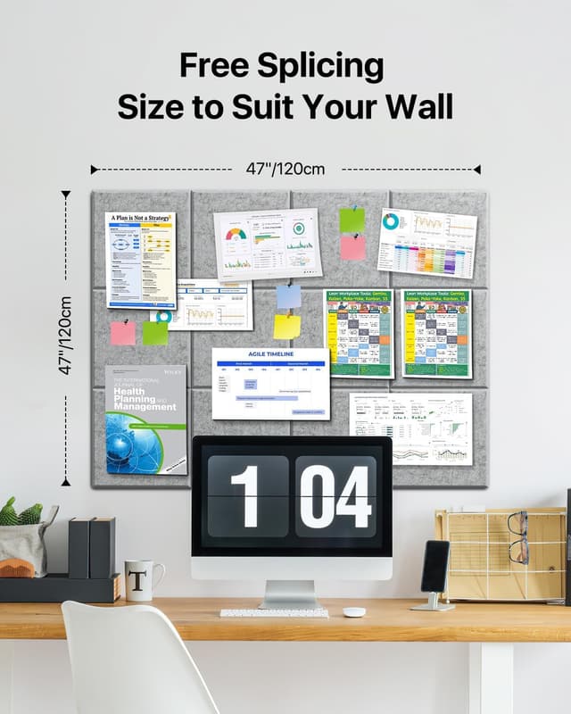 Detalle de Soundsbay Large Cork Board Felt Wall Tiles (120x90cm) – Self-Adhesive 12 Pack