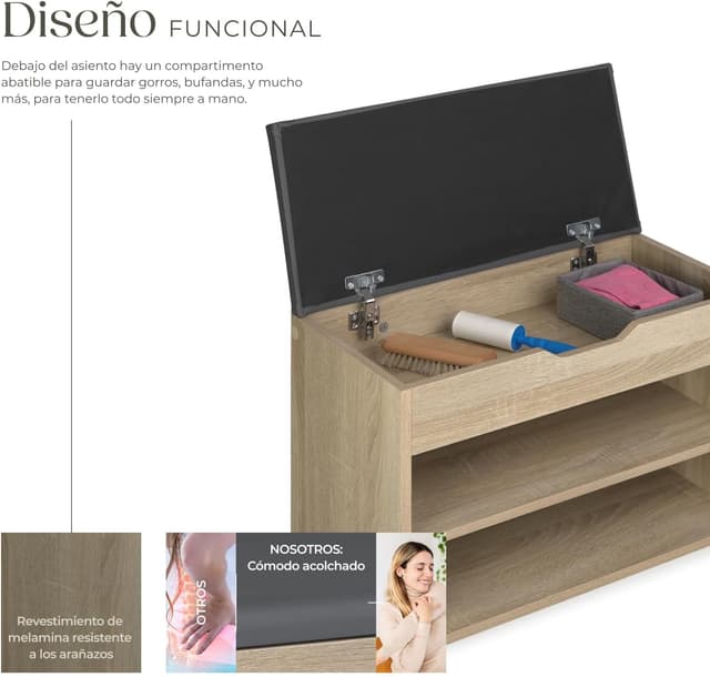 Thumbnail 4 de tectake Zapatero madera con cojín extraíble 10 pares