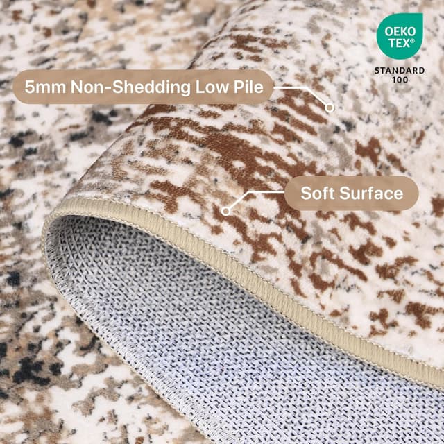 Detalle de BEIMO waschbarer Teppich für Wohnzimmer & Schlafzimmer (160 x 230 cm), abstraktes Kurzflor-Design in Taupe