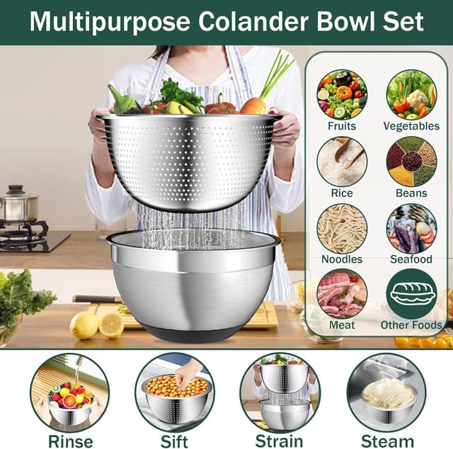 Thumbnail 3 de Nicdiet Mixing Bowls 1.5 2.5 5 QT Stainless Set