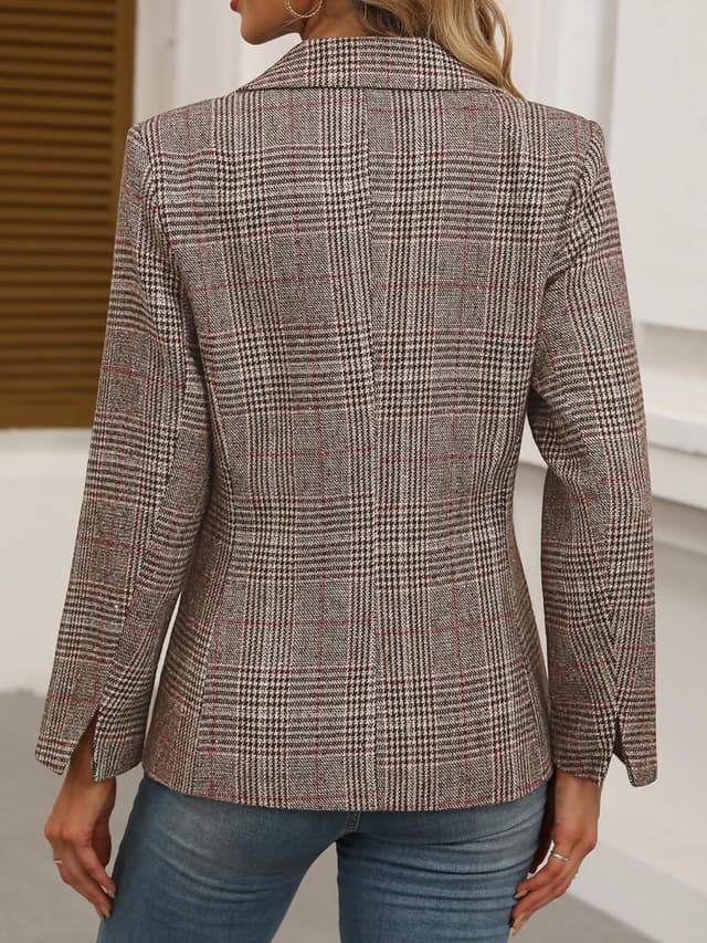 Detalle de ELLEVEN Women's Lapel Collar Plaid Blazer 2-button