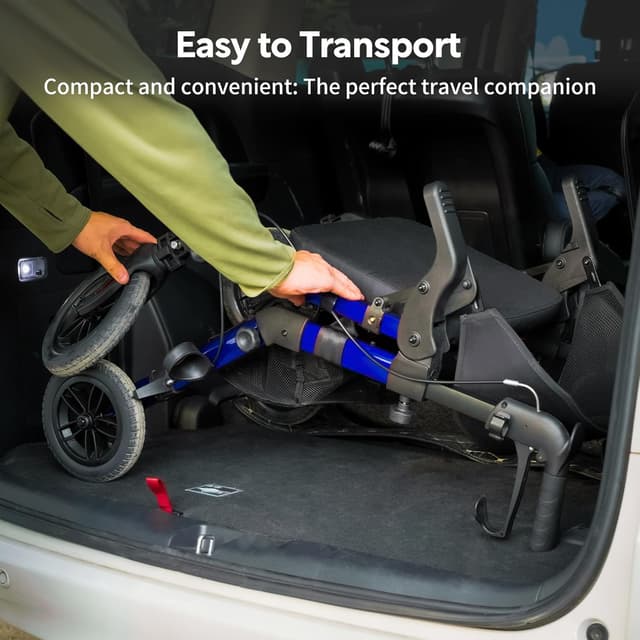 Detalle de VOCIC Déambulateur fauteuil roulant 2 en 1 en aluminium réglable (bleu) – 5 ans de garantie