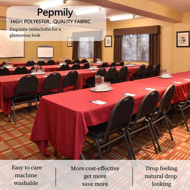 Detalle de pepmily 8-Pack Red Rectangle Tablecloths (60x126 Inch) for 8-Foot Tables