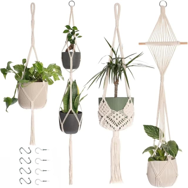 Detalle de Makramee Blumenampel Hängend 4er Creme