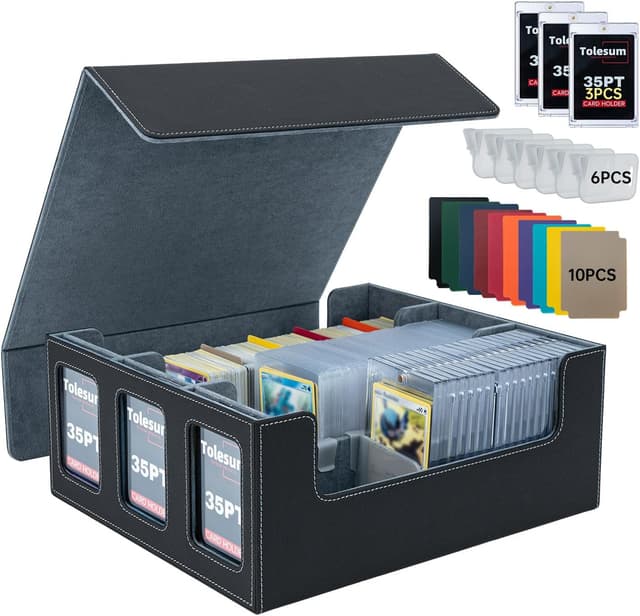 Detalle de Tolesum Boîte à cartes MTG avec fenêtre, fermeture magnétique et emplacements 35 PT (noir) pour Magic Commander