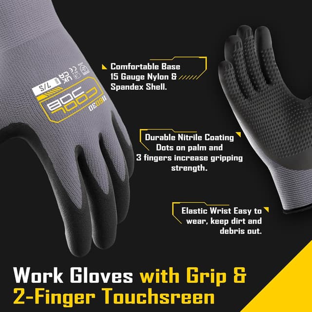 Detalle de COOLJOB 3 Paar Touchscreen-Gartenhandschuhe für Herren (Arbeitshandschuhe) Größe 7 – rutschfest & ölresistent