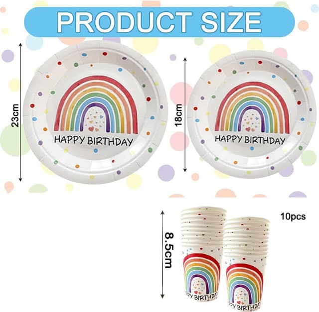 Detalle 2 de YRsorn Regenbogen Deko Kindergeburtstag Partygeschirr für 10 Gäste