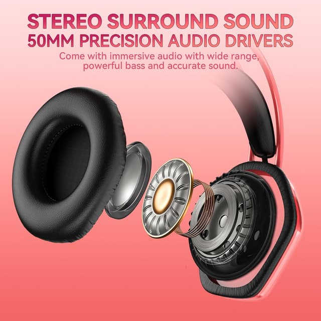 Detalle 2 de Wantek Wantak Katzenohr-Kopfhörer mit Mikrofon (kabelgebunden) – Gaming-Headset für PC, PS5 & Xbox, Noise Cancelling, 20–20.000 Hz (Red)