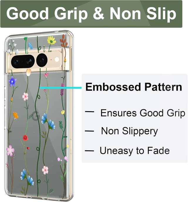Detalle de Unov Clear Case Compatible with Pixel 7 Pro – Floral Pattern Slim TPU Bumper