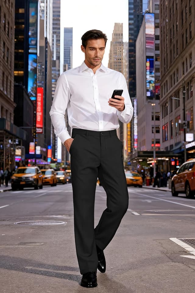 Detalle de Soojun Men’s Classic Fit Flex Waist Flat Front Dress Pant