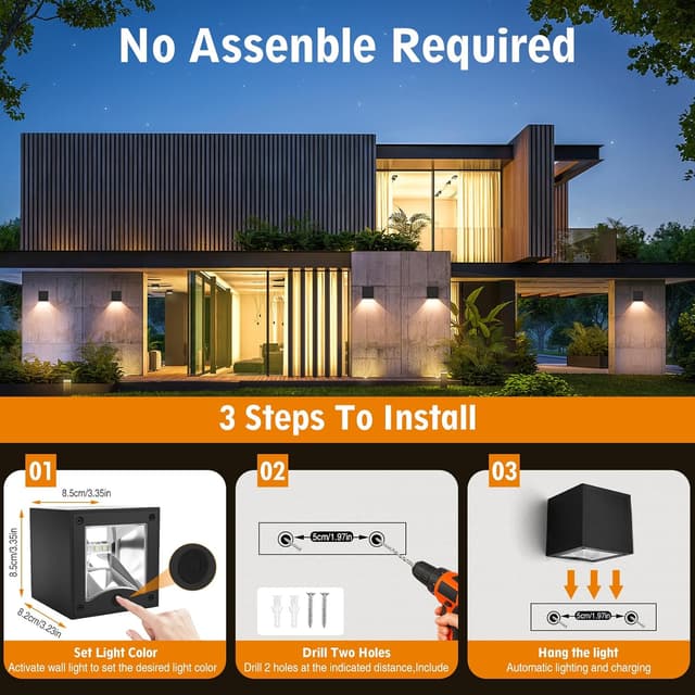 Thumbnail 5 de YUNYODA Solar Wall Lights 2 Pack Outdoor