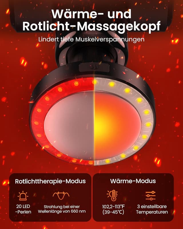 Thumbnail 2 de Napre Massagepistole mit Wärmefunktion & Rotlichttherapie – 32 Geschwindigkeiten, klappbar mit Verlängerung