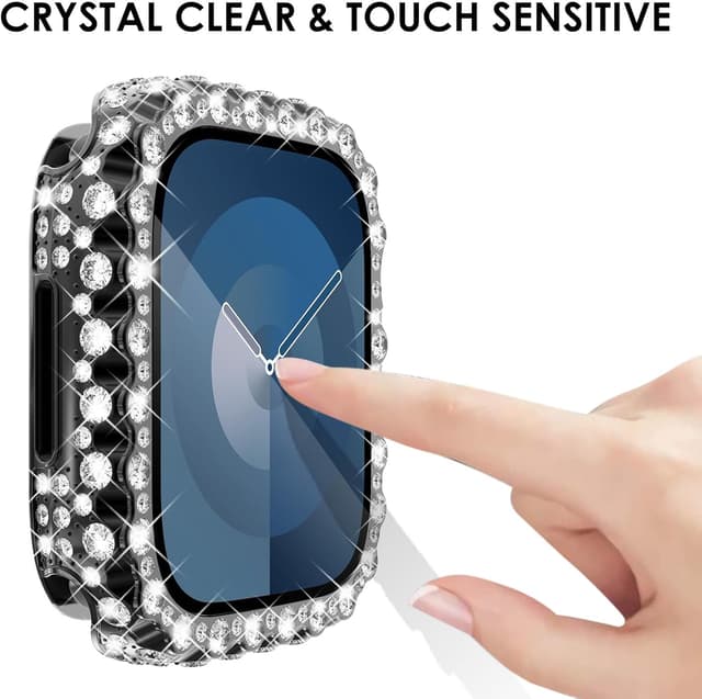 Detalle 1 de Fullife 2 in 1 Waterproof Bling Case for Apple Watch 41mm (Series 7/8/9) – Black lace rhinestone screen protector
