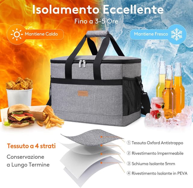 Detalle de Lifewit Borsa Frigo 30L grigia: borsa termica morbida per pranzo, mare e campeggio