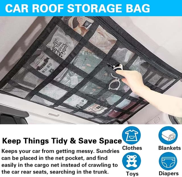 Detalle de KMFCSHS 2023 Improved Car Storage Nets – Adjustable SUV roof cargo net organiser for long trips & camping