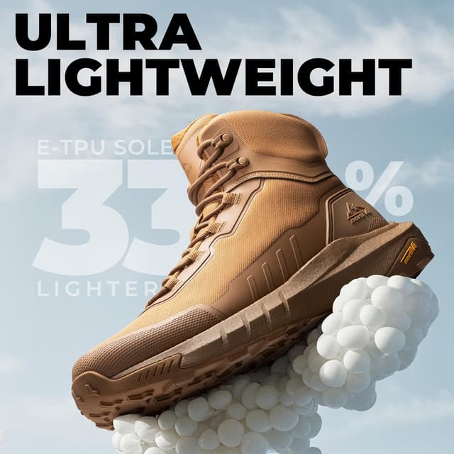 Detalle 2 de NORTIV 8 Stivali tattici militari da uomo con cerniera laterale e suola ammortizzata