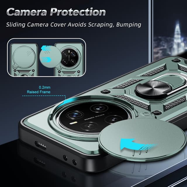 Detalle de LeYi Military Shockproof Case with Sliding Camera Cover for Honor Magic 7 Pro 5G (Green)