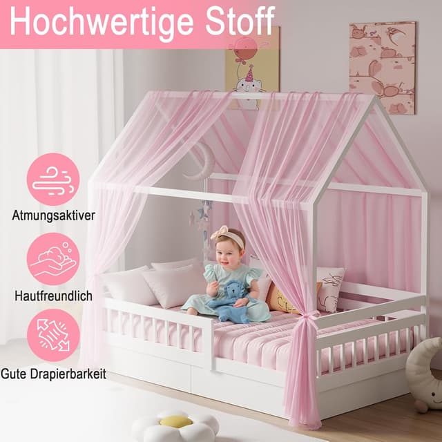 Detalle de Zdada Hausbett Himmel Set (2 Stück) – Betthimmel für Hausbett Deko, 150 x 350 cm, Rosa