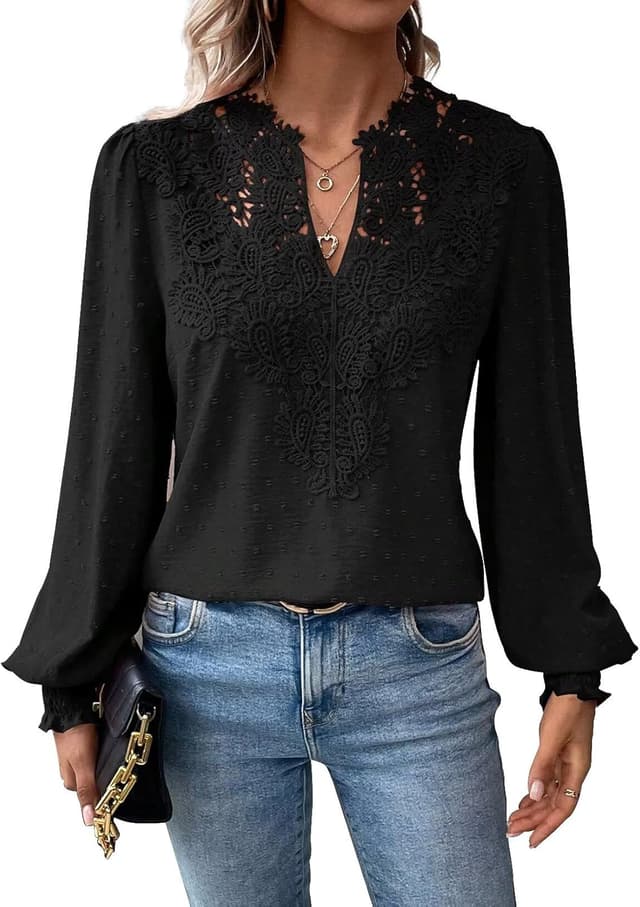 Detalle de Womens Swiss Dot Boho V Neck Blouse 2026 đ