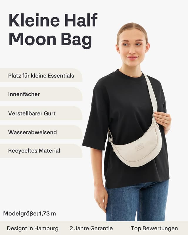 Detalle de Johnny Urban Kaia Small Crossbody Bag Halbmond Beige – kompakte Bauchtasche mit verstellbarem Gurt