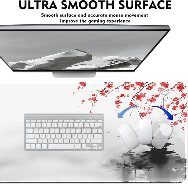 Detalle de Giecy Tapis de souris gaming XXL 800 x 300 mm « Cascade Zen » avec base antidérapante