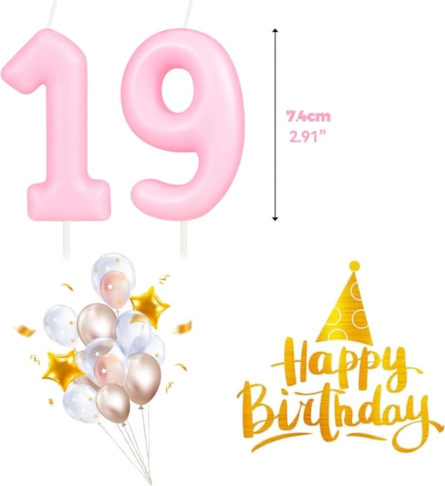 Detalle de Hongplus Macaron Pink Number 17 Candle – pastel “17” birthday cake topper