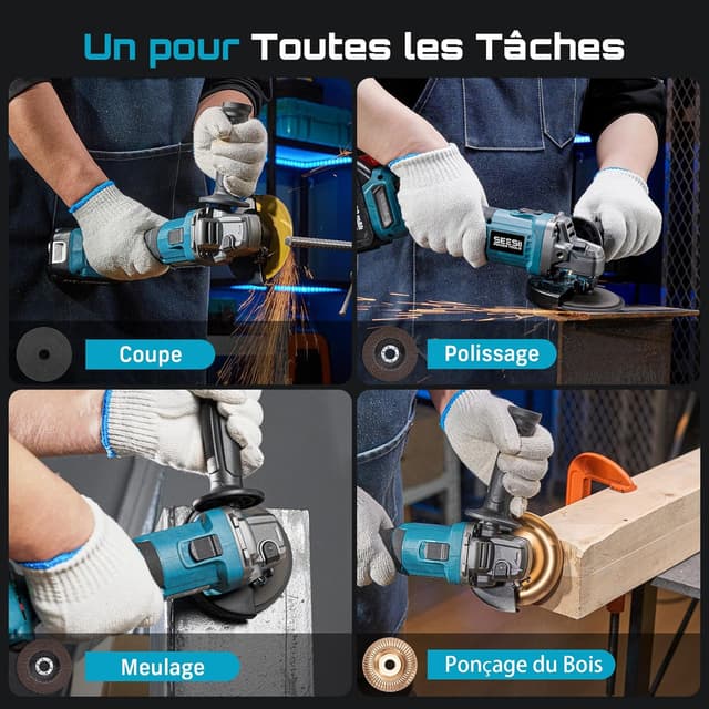 Thumbnail 5 de SEESII Meuleuse d'angle sans fil 125 mm 2x4000 mAh