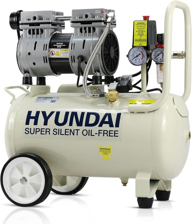 Detalle de Hyundai 24L Oil-Free Low Noise Air Compressor (750W, 118psi) with twin gauges and Euro quick connectors