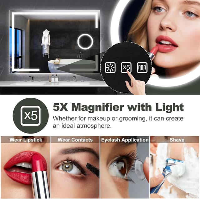 Detalle 2 de S'bagno Schminkspiegel 120x70 cm mit Beleuchtung, Touch-Sensor, Dimmfunktion & IP44