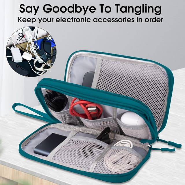 Detalle de Arae Electronic Accessories Organizer Travel Cable Bag (Double-Layer Storage) – Dark Green, M