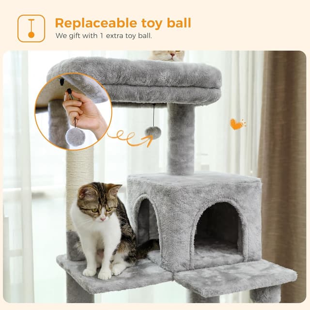 Thumbnail 6 de PAWZ Road Kratzbaum für große Katzen (143 cm) – stabiler Katzenturm mit Hängematte, Katzenhaus und 6 Ebenen, grau
