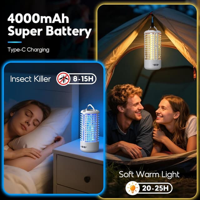 Detalle 2 de Lampada Antizanzare Elettrica 3000V UV sospendibile con gancio, IPX4 – Bianco