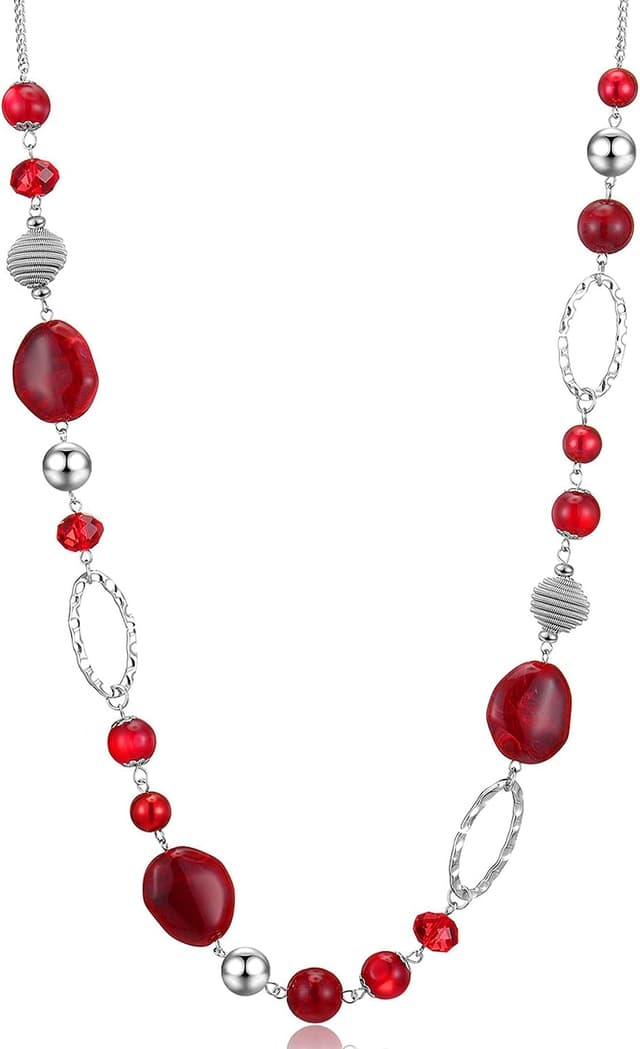 Thumbnail 6 de Collier long FULU AUTUMN en argent avec perles (88 + 7 cm) – sautoir bohème en perles de cristal et de pierre