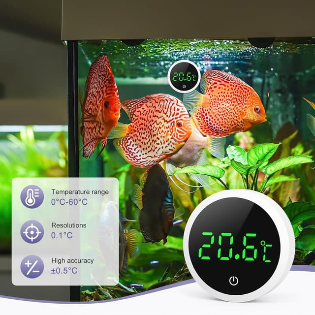 Detalle 2 de OQIMAX Digital Aquarium Thermometer with LED Display (stick-on, touch buttons) – White