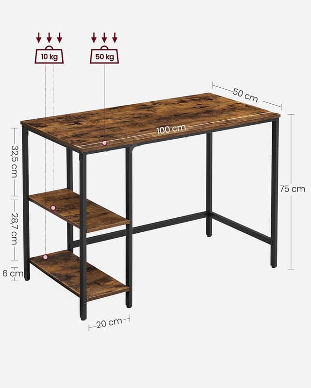 Detalle de VASAGLE LWD046B01 Scrivania 100x50 cm