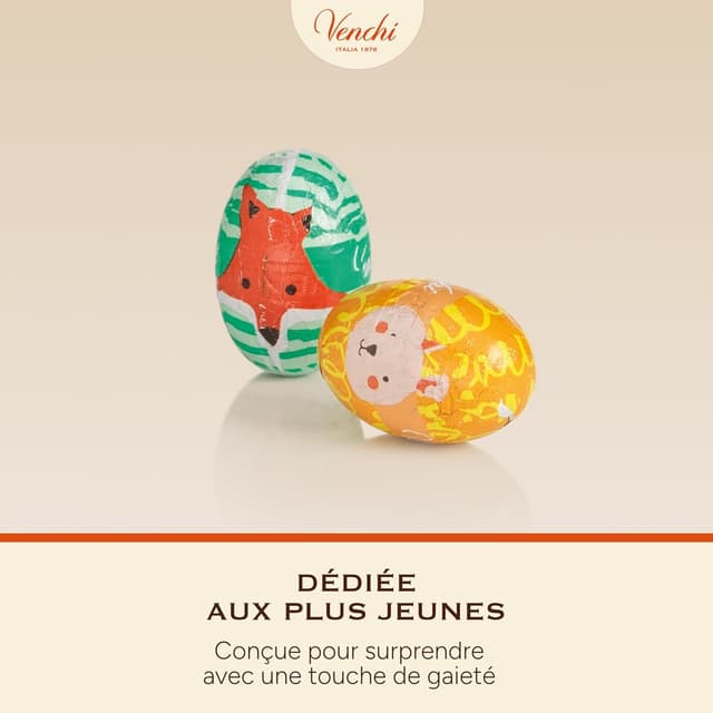 Detalle de Venchi tirelire en métal avec 9 petits œufs au chocolat (100 g) – Collection Printemps