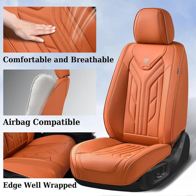 Detalle de Coverado Car Seat Covers Full Set (Orange) — Universal Waterproof Leather Seat Protectors