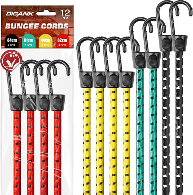 Detalle de Heavy Duty Bungee Cords with Hooks (35kg) – Elastic Tie Down Straps, Pack of 12