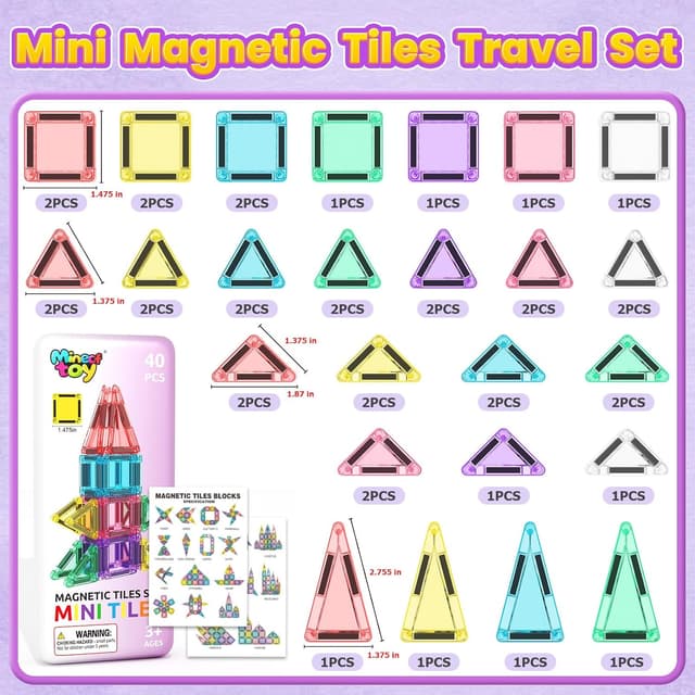 Thumbnail 2 de 40PCS Magnetic Tiles Mini Travel Set