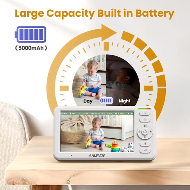 Detalle 2 de ANMEATE 5" HD Video Baby Monitor (No WiFi) with Camera, Audio, Pan-Tilt-Zoom & Night Vision