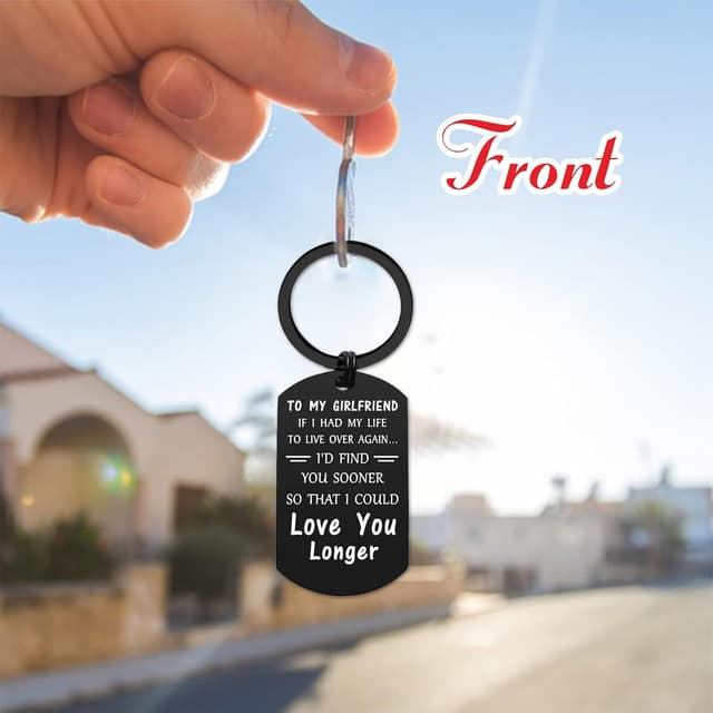 Detalle de ENGZHI girlfriend metal keyring with engraved “Drive safe” message for birthdays, anniversaries & Valentine’s Day