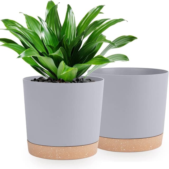 Detalle de QCQHDU 25.4cm Plant Pot (2-pack) with Drainage Holes & Saucer, Light Grey