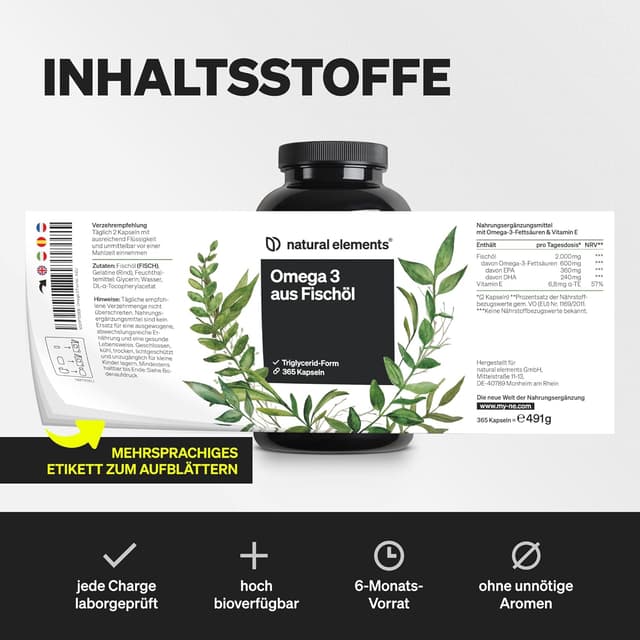 Thumbnail 5 de natural elements Omega 3 365 Kapseln 2000 mg Omega‑3