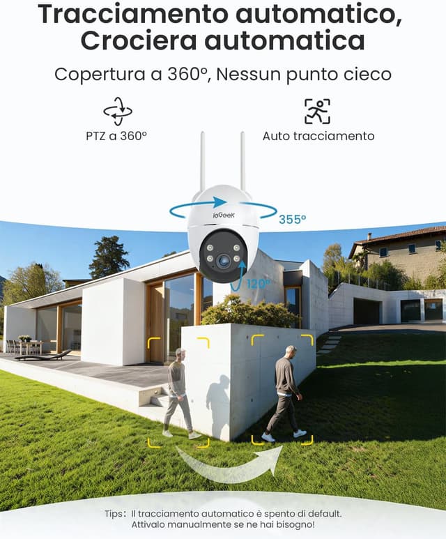 Detalle 1 de ieGeek S7 telecamera 2K Wi-Fi solare 360°