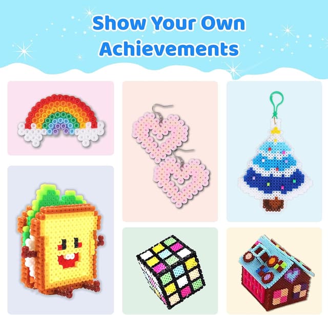 Detalle de Fuse Beads Kit (24 Colours, 5mm) with Pegboards, Tweezers, Ironing Papers & Keyrings