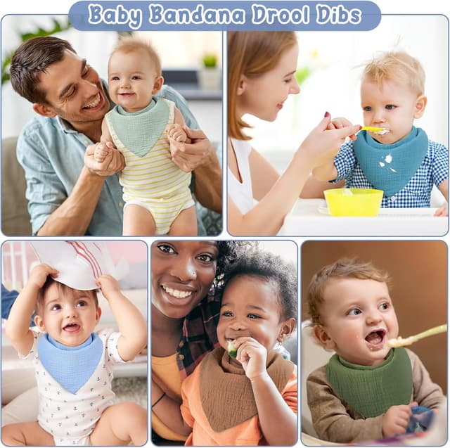 Thumbnail 5 de Yoofoss Muslin Baby Bibs 10-Pack cotton dribble bandanas